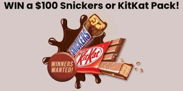 Win Snickers or KitKat Chocolate logo
