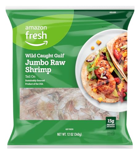 Amazon Fresh, Wild Caught Gulf Jumbo Raw Shrimp, Shell On, Tail On, 12 Oz (Frozen) ProductsLogo