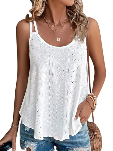 ATHMILE Tank Tops for Women 2025 Fashion Spring Shirt BohoTops Scoop Neck Sexy Loose Fit Casual Summer Flowy Cami Beach Vacation White ProductsLogo