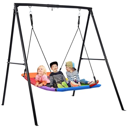 Trekassy Swing Sets for Backyard, 440lbs Heavy Duty A-Frame Metal Stand with 60" Large Platform Swing for Outdoor Playground Park ProductsLogo