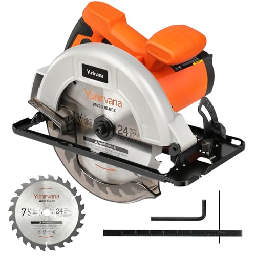 Yunirvana 11 Amp Corded Circular Saw with Circular Saw Blade, 6000RPM, Adjustable Cutting Depth, 7-1/4 Inch Blade, Ideal for Wood and Plastic Cuts, Professional Carpentry Tool for Precision Cutting ProductsLogo