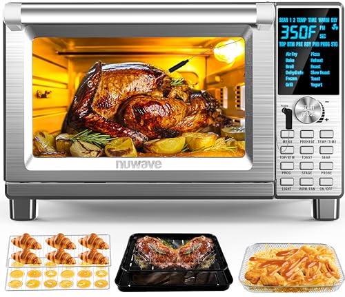 Nuwave Bravo Air Fryer Toaster Smart Oven, 12-in-1 Countertop Convection, 30-QT XL Capacity, 50°-500°F Temperature Controls, Top and Bottom Heater Adjustments 0%-100%, Brushed Stainless Steel Look ProductsLogo