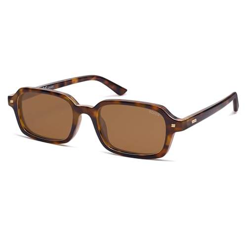 SOJOS Trendy Rectangle Polarized Sunglasses for Women Men, Retro Small Thin Slim Narrow Square Sunnies SJ2610, Brown Tortoise/Brown ProductsLogo