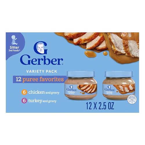 Gerber Stage 2 Baby Food, Chicken & Turkey Variety Pack Jars, Mealtime Poultry Puree, Baby Food Puree,12-Pack ProductsLogo
