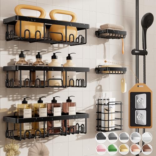 Veken Rustproof & Waterproof Shower Caddy 6-Pack, No Drilling Adhesive Shelves Rack with Soap Holder, Large Capacity Bathroom Organizers and Storage, Wall-Mounted Kitchen & Home Decor ProductsLogo