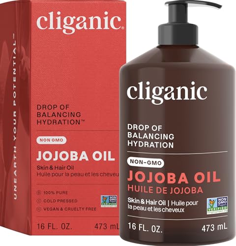 Cliganic Jojoba Oil Non-GMO, Bulk 16oz | 100% Pure for Skin, Hair & Face, Cold Pressed Natural Hexane Free - Hair Relaxer ProductsLogo