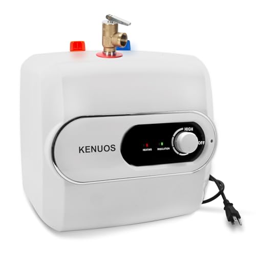 KENUOS 4 Gallon Water Heater Under Sink Instant Hot Water Heaters 1500W 110V 120V Mini Tank,Under Counter Water Heater with Safety Vavle 1/2" NPT for Kitchen,Bathroom,Camper,RV, White ProductsLogo