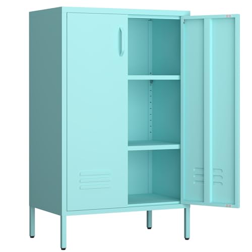 IRONFFICE Locker Cabinet,Morden Locker Storage Cabinets with Legs,2 Doors Sideboard with Adjustable Shelves for Living Room,Kitchen Pantry,Office,Blue ProductsLogo