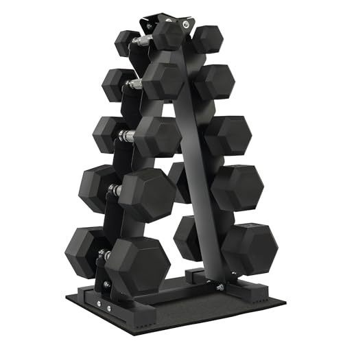 Fitvids Rubber Coated Hex Dumbbell Weight Set and Storage Rack, 100LB Set or 150LB Set, 5-20 lbs Pairs or 5-25 lbs Pairs ProductsLogo