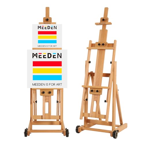 MEEDEN Versatile Studio H-Frame Easel - All Media Adjustable Beech Wood Studio Easel, Painting Floor Easel Stand, Movable and Tilting Flat Available, Holds Canvas Art up to 77" ProductsLogo