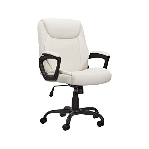 Amazon Basics Classic Puresoft PU Padded Mid-Back Height Adjustable Office Computer Desk Chair with Armrest, 26"D x 23.75"W x 42"H, Cream ProductsLogo