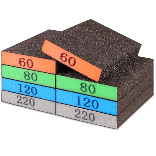 Romeda 8-Pack Sandpaper Block, Four Grits Per Pack 60/80/120/220, Washable and Reusable Handmade Sanding Sponge, Drywall Sandpaper Blocks for Wooden Drywall Sheetrock and Metal Glazing ProductsLogo