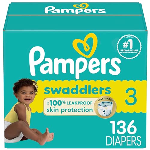Pampers Baby Diapers - Swaddlers - Size 3, 136 Count, Ultra Absorbent Disposable Infant Diaper ProductsLogo