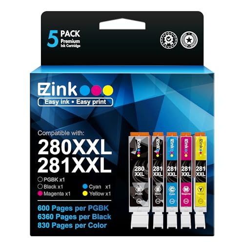 E-Z Ink Compatible Tr8620a Ink Cartridge Replacement for Canon PGI-280XXL CLI-281XXL 280 XXL 281 XXL Compatible with TR8520 TR8620a TR8620 TS702a TS9520 TS9521C TR8520 TS6220 TS6320 TS8220 (5 Pack) ProductsLogo
