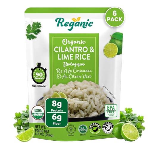 Reganic Cilantro Lime Rice - 90 Seconds - Organic, Long Grain White Rice, Vegan & Gluten Free | Ready to Eat Meals | BPA-Free | Microwavable Food, Easy Dinner, Side Dish | 8.8 Ounce (Pack of 6) ProductsLogo