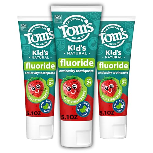 Tom's of Maine ADA Approved Fluoride Kids Toothpaste, Natural Toothpaste, Dye Free, No Artificial Preservatives, Silly Strawberry, 5.1 oz. 3-Pack (Packaging May Vary) ProductsLogo