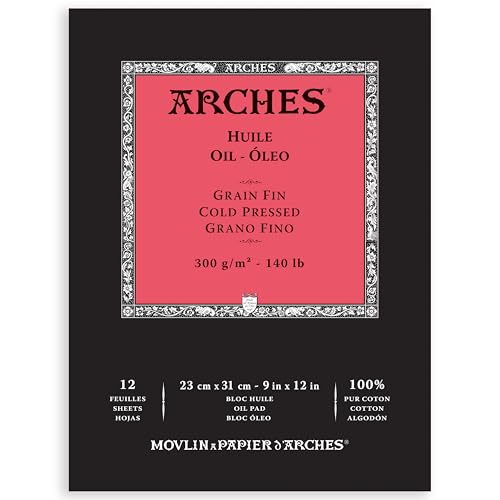 Arches Huile Oil Pad, Cold Pressed, 140lb/300gsm, 12 Sheet, 9x12 inch, Arches Oil Paper 100% Cotton ProductsLogo
