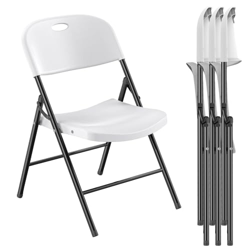 Nazhura 350 Weight Limit Heavy Duty Plastic Folding Chair with Reinfoced Steel Frame for Indoor and Outdoor, Wedding, Party, Restaurant, Meeting Room, Patio and Garden (White, 4 Pack) ProductsLogo