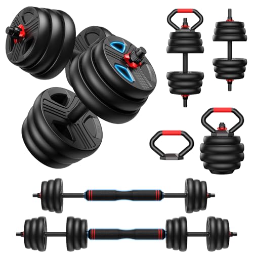 FITPLAM 4 in 1 Adjustable Dumbbell Weight Set, 45lbs Free Weights with Upgraded Nut, Used as Kettlebells, Barbell, Push Up Stand for Home, Gym, Fitness, Exercise, Suitable Men/Women, Black ProductsLogo