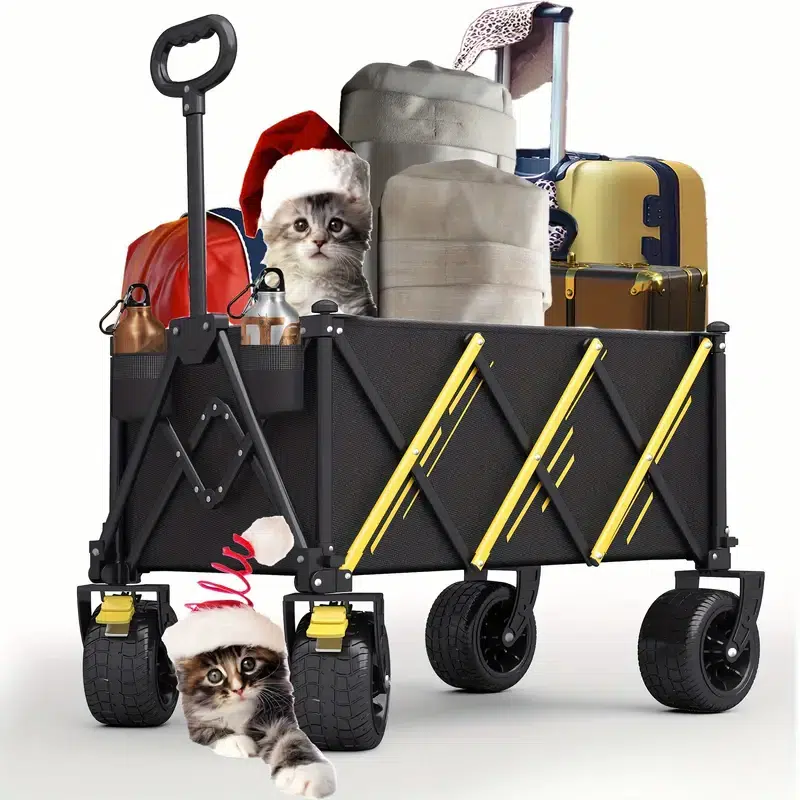 1 Foldable trolley Pet Transport Beach Trolley, 550 lb heavy duty multi-purpose garden trolley with all-terrain wheel, suitable for beach, lawn, sports, camping, black, 29.92 inches, Halloween, Christmas gift ProductsLogo