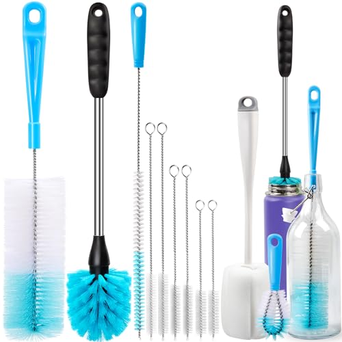 Holikme Bottle Brush Tube Cleaning Lab Set with Long Handle, Cup Cleaner for Washing Narrow Neck Beer Wine Decanter Pipes Lids Sinks Cap Covers, White ProductsLogo