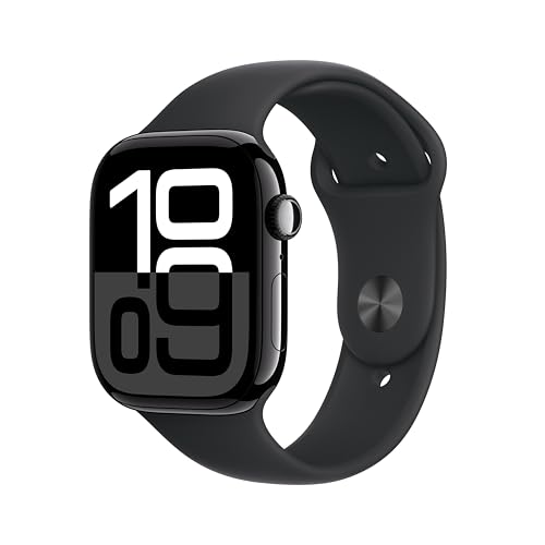 Apple Watch Series 10 [GPS 46mm case] Smartwatch with Jet Black Aluminium Case with Black Sport Band - M/L. Fitness Tracker, ECG App, Always-On Retina Display, Water Resistant ProductsLogo