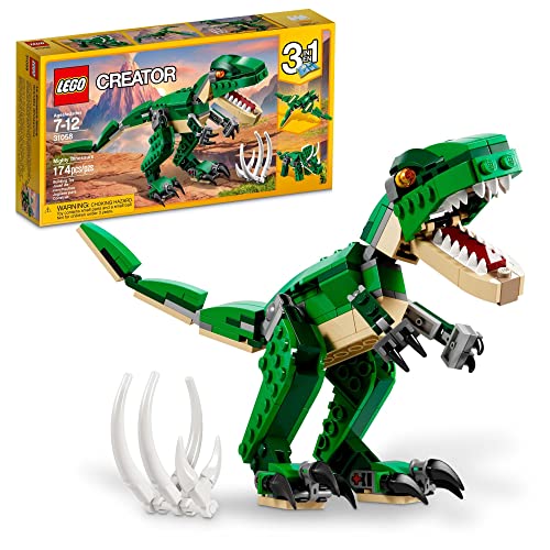 LEGO Creator 3 in 1 Mighty Dinosaur Toy, Transforms from T. rex to Triceratops to Pterodactyl Dinosaur Figures, Great Gift for 7-12 Year Old Boys & Girls, 31058 ProductsLogo