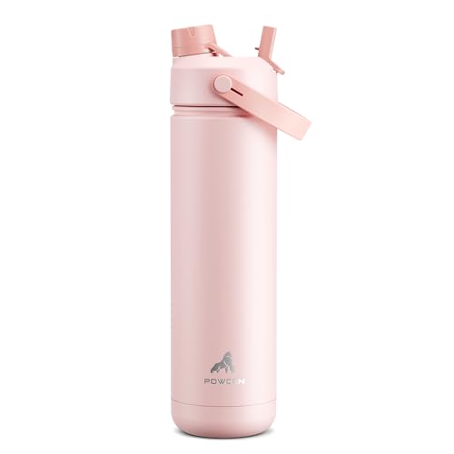 POWCAN 26 oz Insulated Water Bottle with 2-in-1 Straw and Spout Lid, Keep Cold 24H, Leak-Proof, Fits in Car Cup Holder, Stainless Steel Water Bottle for Sports, Travel, and School (Cotton Candy) ProductsLogo