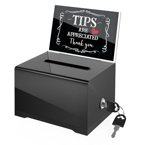 MoKo Acrylic Donation Box with Lock, Ballot Suggestion Box with Sign Holder for Fundraising Donation Voting Collection, Raffle Tip Jar, 6.2"x 4.7"x 4", Black ProductsLogo