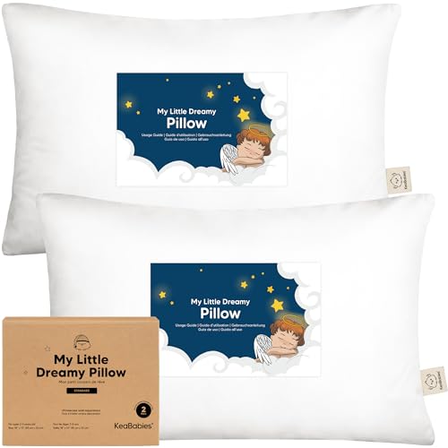 KeaBabies 2-Pack Toddler Pillow 13x18 - Soft Organic Cotton Kids Travel Bed Pillows for Sleeping, School, Nap, Machine Washable, Toddlers 2 to 5, Pillowcase Sold Separately (Soft White) ProductsLogo