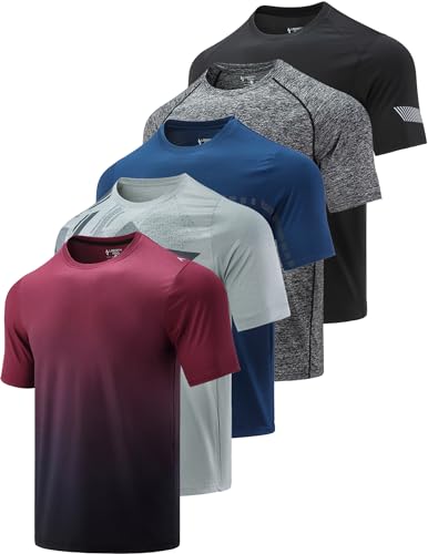 5 Pack Men’s Active Quick Dry Crew Neck T Shirts | Athletic Running Gym Workout Short Sleeve Tee Tops Bulk (Set 3, Large) ProductsLogo