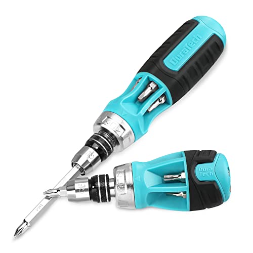 DURATECH 2PCs Ratcheting Screwdriver Set, 12-in-1 Multi-bit Standard/Stubby Screw Driver Set, Premium S2 Steel, Innovated Bits Quick-Load Mechanism, with Phillips, Slotted, Torx, Square Bits ProductsLogo