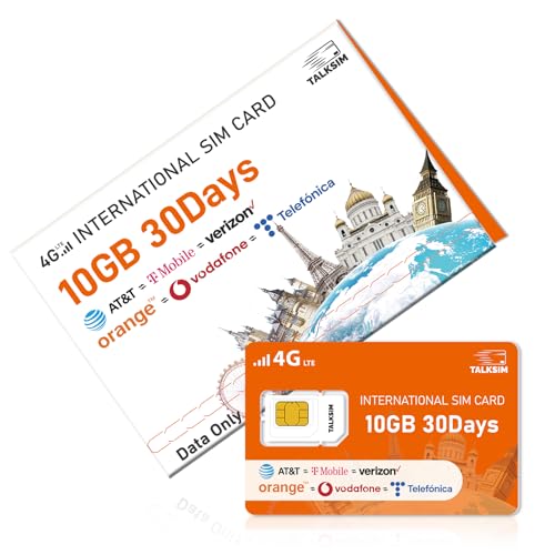 International Data SIM Card 10GB for 30 Days –4G LTE Coverage in 45 Countries USA,UK,Europe,Asia and Africa Prepaid Travel Data Only SIM for Unlocked WiFi Mobile Hotspot, Phones and Tablet–No Contract ProductsLogo