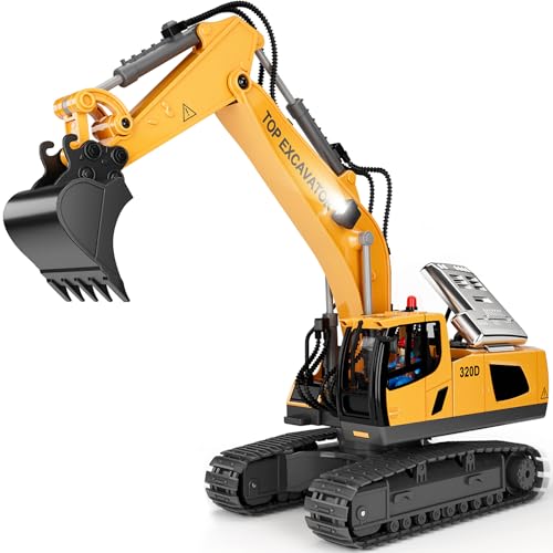 Remote Control Excavator Construction Toys for Boys, 2×1200mAh RC Construction Truck with Metal Shovel & Light, 11CH Excavator Toys for Boys 3-5 4-7 8-12 Year Old Kids Christmas Birthday Gift,120+Mins ProductsLogo