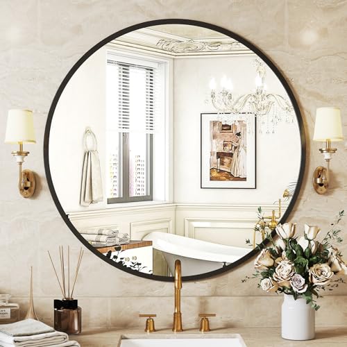 Sweetcrispy Black Round Wall Mirror 24 Inch, Bathroom Mirrors for Over Sink, Circle Mirror for Bathroom, Entryway, Bedroom, Vanity ProductsLogo