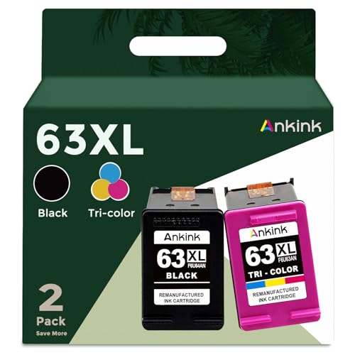 63XL Ink Cartridges Replacement for HP 63 XL (Black and Color Combo Pack) Fit for HP63 3830 4650 4652 4655 5200 5252 5255 5258 4520 4512 1112 2132 3630 3632 3631 2130 4510 4654 Printers BK Tricolor ProductsLogo