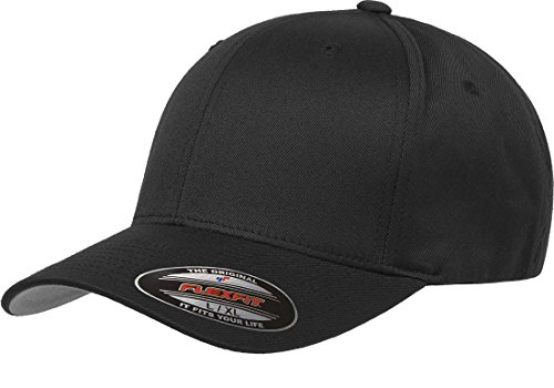 Yupoong Mens Athletic Fitted Baseball Cap, Black, Large-X-Large US ProductsLogo