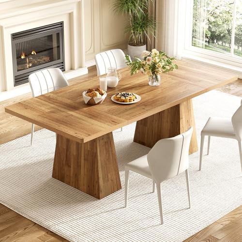 LITTLE TREE Dining Table for 6 People, Wooden Dining Table, Rectangle Table with Heavy Duty Legs, Modern Dining Table for Kitchen, Dining Room, Light Brown ProductsLogo