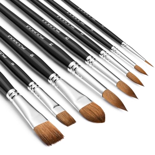 Watercolor Brushes Professional, Fuumuui 8Pcs Sable Paint Brush Set Variety Shapes with Flat, Round Pointed, Cat's Tongue Oval Wash Perfect for Watercolor Acrylic Gouache Inks Painting ProductsLogo