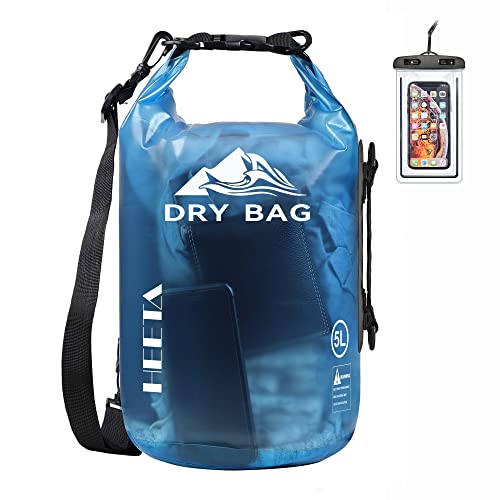 HEETA Dry Bag Waterproof for Women Men, Roll Top Lightweight Dry Storage Bag Backpack with Phone Case for Travel Swimming Boating Kayaking Paddle Board Camping Beach Accessories (Transparent Blue, 5L) ProductsLogo