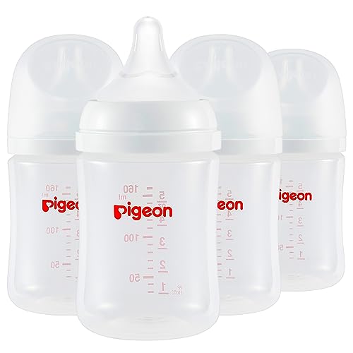 Pigeon PP Nursing Bottle Wide Neck, Anti-Colic, Streamlined Body, Natural Feel, Easy to Clean, 5.4 Oz (Pack of 4), Includes 4pcs SS Nipples (0m+) ProductsLogo