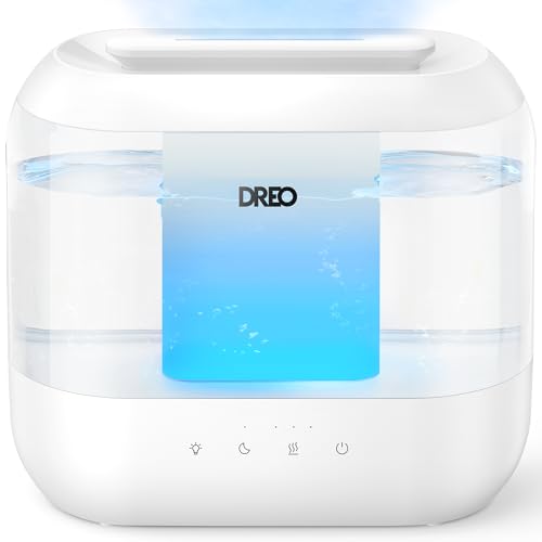 Dreo Humidifiers for Bedroom, 4L Top Fill for Large Room, 36H Runtime, 28 dB Quiet Supersized Cool Mist Air Humidifier for Baby Nursery, Plants, Indoor, Night Light, Easy to Clean & Fill ProductsLogo