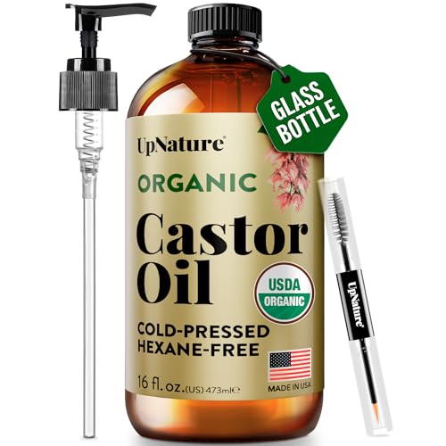 UpNature Organic Castor Oil in Glass Bottle (16 oz) 100% Pure Cold Pressed Unrefined Castor Oil for Hair Skin Face (Hexane Free) ProductsLogo