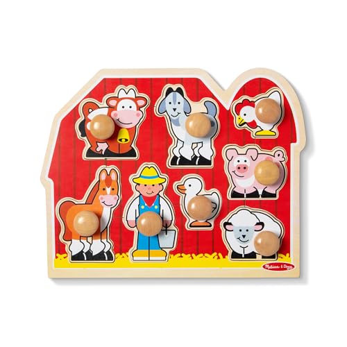Melissa & Doug Farm Animals Jumbo Knob Puzzle, Wooden Peg Puzzle for Toddlers, Educational Toy for Shape Recognition and Fine Motor Skills, Ages 1+ ProductsLogo