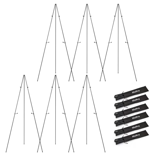 Nicpro Art Folding Easels for Display, 6 Pack 63 Inches Metal Floor Easel Stand Bulk Tripod Black Collapsible for Sign Artist Poster Wedding | with Carry Bag ProductsLogo