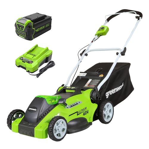 Greenworks 40V 16" Cordless Lawn Mower, Ultra-Light Push Mower with 4.0Ah Battery & Charger(75+ Tool Compatibility, 45Min Runtime) ProductsLogo
