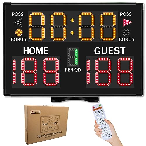 LUCKY TIME Electronic Basketball Scoreboard with Buzzer, Digital Scoreboard with Remote,Portable Score Keeper Battery Powered Score Board for Sports Games ProductsLogo