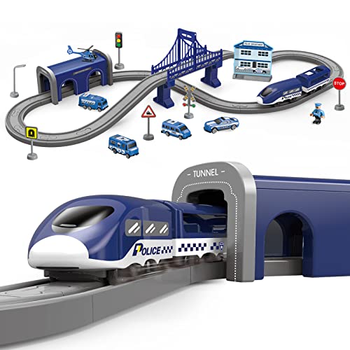 Train Sets for Toddlers, 66 Pcs Trains Toy with Battery Operated & Tracks (Magnetic Connection), Compatible with Thomas, Brio, Christmas Toy Gifts for 3 4 5 6 7 8 Years Old (Police) ProductsLogo