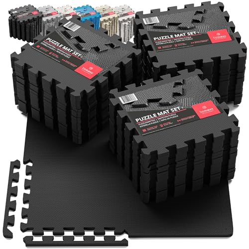 bemaxx Gym Mats Set - 54 pcs EVA Interlocking Foam Floor Tiles (12.6"x12.6"x0.4") 54sqft Protective Gym Flooring Sports Home Workout Exercise Mats Puzzle Garage Fitness Play-Room Garage Pool Treadmill ProductsLogo