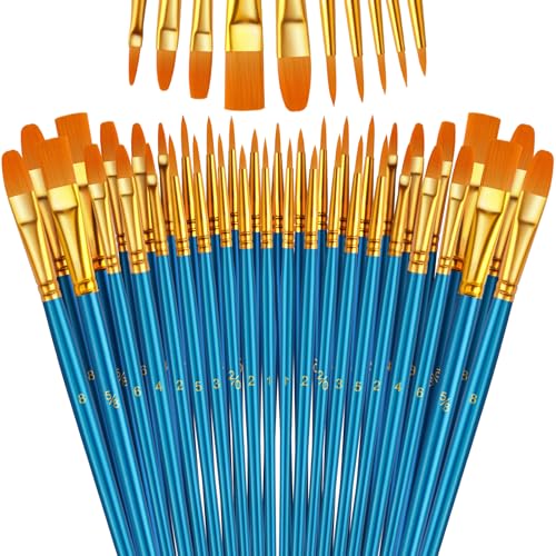 Paint Brushes Set, 5 Pack 50 Pcs Round-Pointed Tip Paintbrushes Nylon Hair Artist Acrylic Paint Brushes for Acrylic Oil Watercolor, Face Nail Art, Miniature Detailing & Rock Painting, Blue ProductsLogo